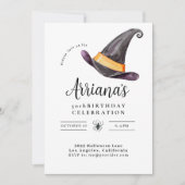 ハロウィンパーソナライズされたバースデーパーティーウィッチモダン 招待状 (正面)