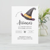 ハロウィンパーソナライズされたバースデーパーティーウィッチモダン 招待状 (スタンド正面)