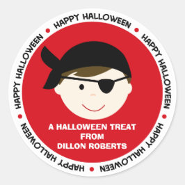 ハロウィンパーソナライズされたパイレートボーイメッセージカード ラウンドシール