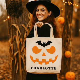 ハロウィンパーソナライズされたパンプキン顔名前をカスタムする トートバッグ