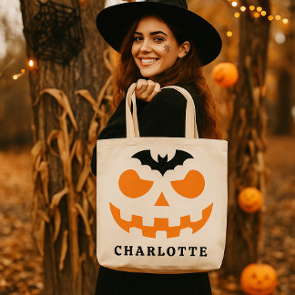 ハロウィンパーソナライズされたパンプキン顔名前をカスタムする トートバッグ