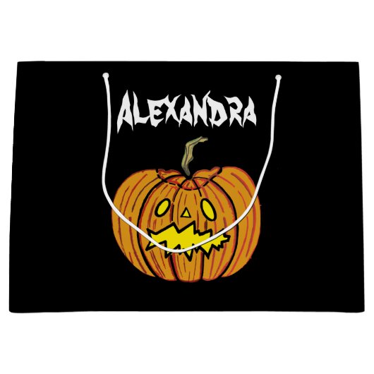 ハロウィンパーソナライズされたパンプキン ラージペーパーバッグ (正面)