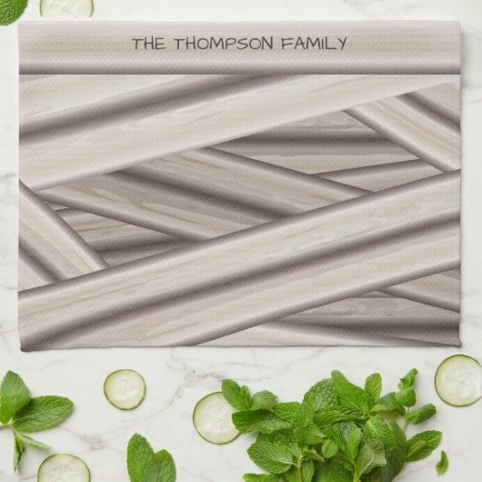 ハロウィンパーソナライズされたファミリー名ミラストライプミー キッチンタオル (折り畳み)