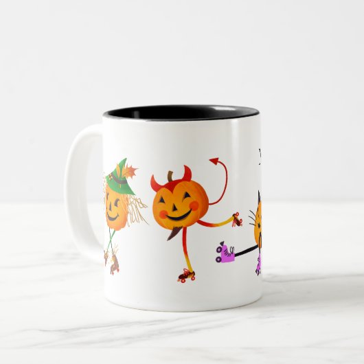 ハロウィンパーソナライズされたローラースケートカボチャ ツートーンマグカップ (正面左)