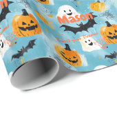 ハロウィンパーソナライズされた幽霊とカボチャ ラッピングペーパー (ロールコーナー)