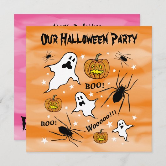 ハロウィンパーソナライズされた幽霊、カボチャ、スパイダー 招待状 (正面/裏面)