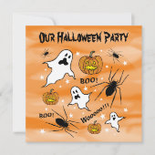 ハロウィンパーソナライズされた幽霊、カボチャ、スパイダー 招待状 (正面)