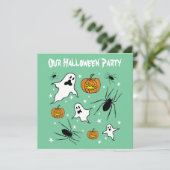 ハロウィンパーソナライズされた幽霊、カボチャ、スパイダー 招待状 (スタンド正面)