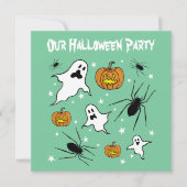 ハロウィンパーソナライズされた幽霊、カボチャ、スパイダー 招待状 (正面)
