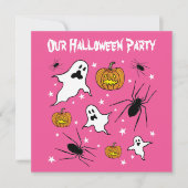 ハロウィンパーソナライズされた幽霊、カボチャ、スパイダー 招待状 (正面)