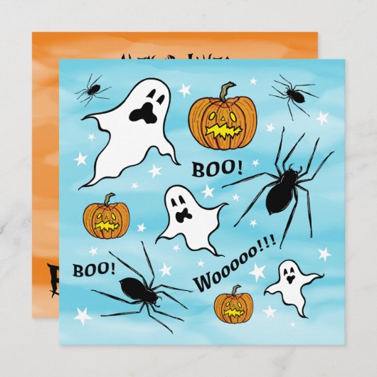 ハロウィンパーソナライズされた幽霊、カボチャ、スパイダー 招待状 (正面/裏面)