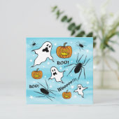 ハロウィンパーソナライズされた幽霊、カボチャ、スパイダー 招待状 (スタンド正面)