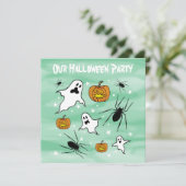 ハロウィンパーソナライズされた幽霊、カボチャ、スパイダー 招待状 (スタンド正面)