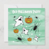 ハロウィンパーソナライズされた幽霊、カボチャ、スパイダー 招待状 (正面)