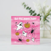 ハロウィンパーソナライズされた幽霊、カボチャ、スパイダー 招待状 (スタンド正面)