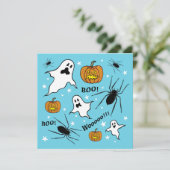 ハロウィンパーソナライズされた幽霊、カボチャ、スパイダー 招待状 (スタンド正面)