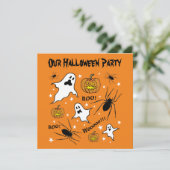 ハロウィンパーソナライズされた幽霊、カボチャ、スパイダー 招待状 (スタンド正面)