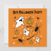 ハロウィンパーソナライズされた幽霊、カボチャ、スパイダー 招待状 (正面)