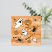 ハロウィンパーソナライズされた幽霊、カボチャ、スパイダー 招待状 (スタンド正面)