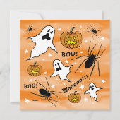 ハロウィンパーソナライズされた幽霊、カボチャ、スパイダー 招待状 (正面)