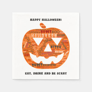 ハロウィンパーソナライズされた彫りカボチャのワードクラウド スタンダードカクテルナプキン