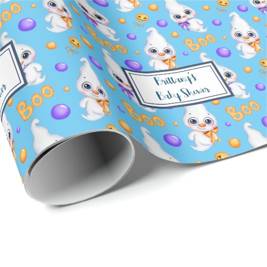 ハロウィンパーソナライズされた男の赤ちゃんベビーシャワー ラッピングペーパー (ロールコーナー)