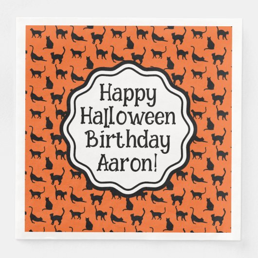 ハロウィンパーソナライズされた誕生日オレンジブラックキャット (正面)