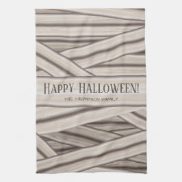 ハロウィンパーソナライズド ファミリーネーム ミイラ ストライプ キッチンタオル