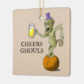 ハロウィンパーティーでゴーストと乾杯 セラミックオーナメント (左)