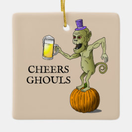 ハロウィンパーティーでゴーストと乾杯 セラミックオーナメント