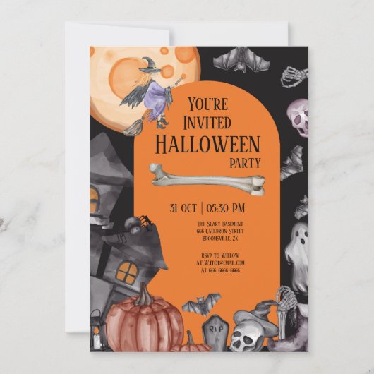 ハロウィンパーティーで食べて飲んで怖がって 招待状 (正面)