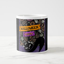 ハロウィンパーティーと黒猫 ジャンボコーヒーマグカップ