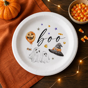 ハロウィンパーティーにぴったりのかわいいお化けのウォーターカラー ペーパープレート