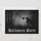 ハロウィンパーティーに佇む不気味な森のワタリガラス 招待状 (正面)