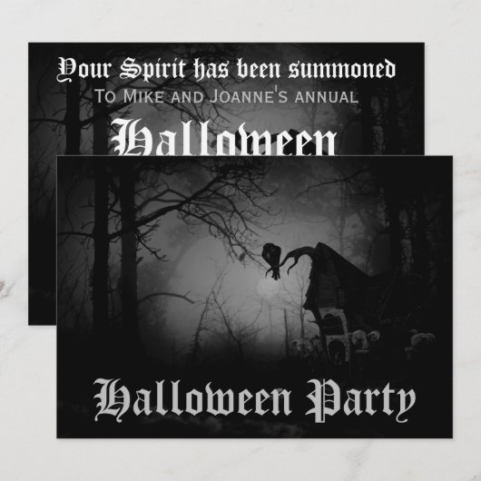 ハロウィンパーティーに佇む不気味な森のワタリガラス 招待状 (正面/裏面)