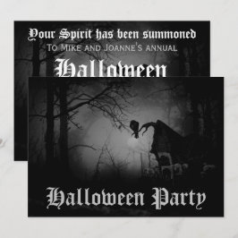ハロウィンパーティーに佇む不気味な森のワタリガラス 招待状