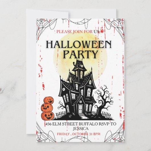 ハロウィンパーティーのおばけ屋敷への招待状！ 招待状 (正面)