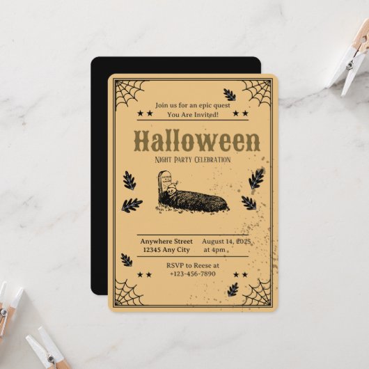 ハロウィンパーティーのお墓の招待状 招待状 (正面/裏面インサイチュ)