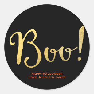 ハロウィンパーティーのお菓子にお化けのメッセージ 金箔風デザイン ラウンドシール