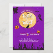 ハロウィンパーティーのお菓子をあげるよ招待状 パープル 招待状 (正面)