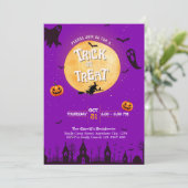 ハロウィンパーティーのお菓子をあげるよ招待状 パープル 招待状 (スタンド正面)