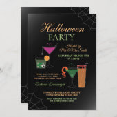 ハロウィンパーティーのお誘い カクテルパーティー 怖いお化け 招待状 (正面/裏面)