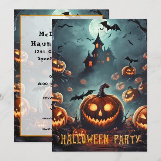 ハロウィンパーティーのかぼちゃランタン 招待状 (正面/裏面)