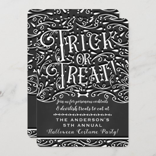 ハロウィンパーティーのためのヴィンテージチョーク「トリックオアトリート」 招待状 (正面/裏面)