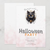 ハロウィンパーティーのための高貴な黒猫ラインストーン 招待状 (正面/裏面)