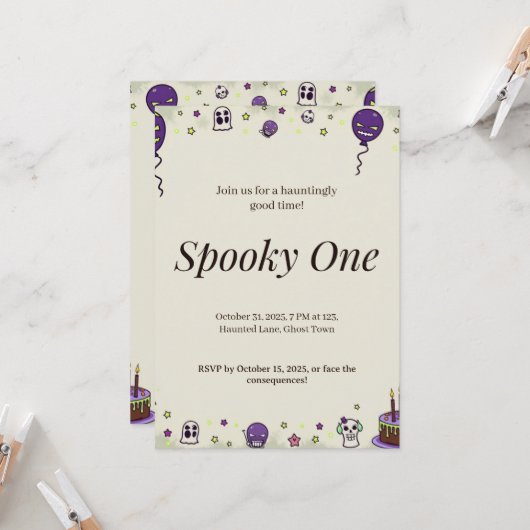 ハロウィンパーティーのカスタム招待状 Spooky One 招待状 (正面/裏面インサイチュ)