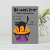 ハロウィンパーティーのカップケーキ　黒とオレンジの猫 招待状 (スタンド正面)
