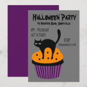 ハロウィンパーティーのカップケーキ　黒とオレンジの猫 招待状 (正面/裏面)