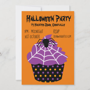 ハロウィンパーティーのカップケーキ 黒とオレンジ 招待状