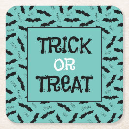 ハロウィンパーティーのコウモリ Trick or Treat スクエアペーパーコースター